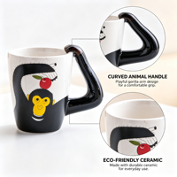 Mug à café en céramique imprimé chimpanzé créatif avec poignée en forme de bras de singe 3D, tasse à thé animale de dessin animé, cadeau fantaisie, vaisselle originale