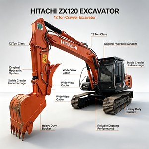 Excavatrice sur chenilles hydraulique d'occasion Hitachi ZX120 de 12 tonnes, d'origine japonaise, pour projet de construction, en stock - Product Image 1