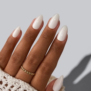 Juego de Uñas Postizas Reutilizables Hechas a Mano con Pegamento, Uñas Postizas de Gel Suave, Cortas, Almendradas, Blancas, Lisas, Kit de Uñas Artificiales - Product Image 1