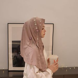 Luxe neige motif chaîne en métal musulman Hijabs strass perle perlée châles Polyester étole Turbans mariage Hijab pour les femmes - Product Image 4