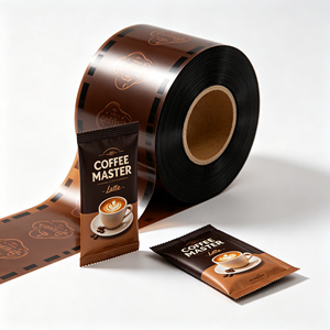 Rouleau de film d'emballage en plastique OPP brun laminé imprimé, sachet résistant à l'humidité pour café instantané et aliments - Product Image 3