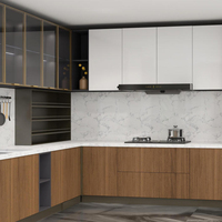 Lemari Dapur Modular Modern Kustom dengan Pintu Kaca untuk Proyek Ruang Makan & Gudang Anggur |   Gambar Desain Ramah Lingkungan