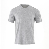 T-shirt décontracté pour homme en jersey de laine mérinos 180 GSM, col en V, manches courtes, coupe classique, écologique, couche de base
