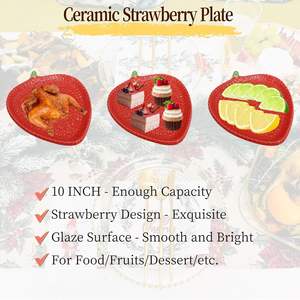 Assiette en céramique motif fraise 10 pouces, compatible micro-ondes et lave-vaisselle, design <span class=keywords><strong>baies</strong></span>, assiette décorative à thème fruité - Product Image 3