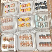 Uñas Acrílicas Hechas a Mano al por Mayor, 10 Piezas, Uñas Acrílicas Cortas y Cuadradas, Pintadas a Mano, Reutilizables, de Alta Calidad, Uñas Postizas