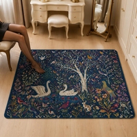 Tapis d'appoint en faux velours fait machine à motif animalier Cygnes du Jardin Nocturne Enchanté pour Chambre et Salon