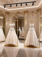 Porte-vêtements sur pied en fer doré, luxueux et sur mesure, anti-rouille, idéal pour les boutiques de robes de mariée