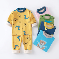 Ensemble de sous-vêtements thermiques pour enfants, doublure polaire extra-épaisse, imprimé animaux mignons, collection automne/hiver, vêtements pour bébés en stock