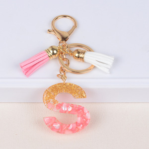 Llavero de Resina con Letra A, Borla de Papel Metálico Rosa Dorado, Anillo para Llaves, Adorno Bonito para Bolsos, Joyería de Moda, Regalo para Mujeres y Niñas - Product Image 5