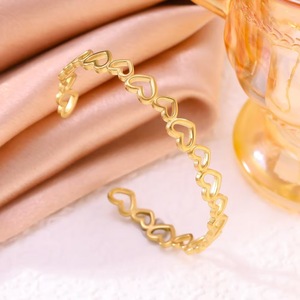 Vàng Mạ Trái Tim Chuỗi Trang Sức <span class=keywords><strong>Set</strong></span>-Vòng Đeo Tay Và Nhẫn, Thép Không Gỉ Lãng Mạn Hình Trái Tim Phụ Kiện Thời Trang Cho Phụ Nữ - Product Image 2