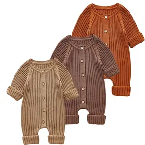 秋の赤ちゃんロンパースニット新生児女の子男の子ジャンプスーツ衣装固体幼児子供服長袖ロンパース