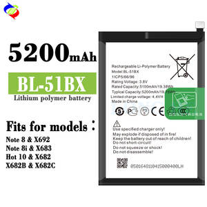 INFINIX X692 not 8 X683 HOT10 X682B not 8i BL-51BX 5200mah üretimi için yüksek kaliteli cep telefonu pil lityum pil - Product Image 2
