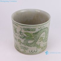 Jingdezhen pot bunga mini keramik dekorasi rumah, tempat pena porselen pola naga RYKB175-GREEN-RED-E-S
