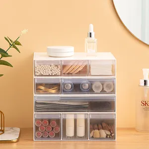 Tiroir de rangement pour cosmétiques rond, boîte de rangement en plastique, transparente, empilables, pour stylos de bureau, papeterie, maquillage