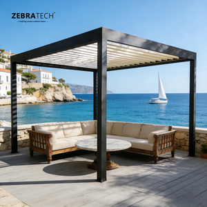 Pergola en aluminium écologique de luxe, <span class=keywords><strong>toit</strong></span> motorisé imperméable, finition peinte en poudre, éclairage LED - certifiée Green Guard, extérieur - Product Image 1
