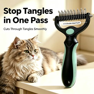 Râteau démêlant sûr double face pour chiens à double pelage, pas besoin de raser, en acier inoxydable avec pointes arrondies 9 - Product Image 1