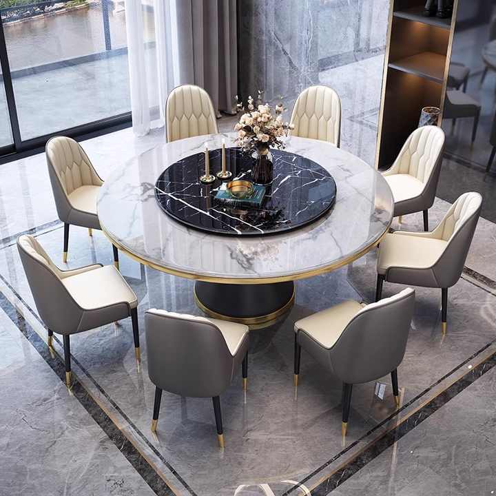 Modern Home Furniture - Round Marble Gold Stainless Steel Dining Tables