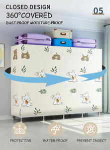 Kids Adult Double Collapsible Portable Hanging Grey Fabric <strong>Canvas</strong> Dustproof Cover Clothes Cabinet <strong>Wardrobe</strong> - Product Image 6