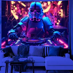 Bohème dessin animé personnage UV réactif Polyester tapisserie DJ musique Animal mur couverture Kawaii chambre décor à la maison décor de fête - Product Image 2