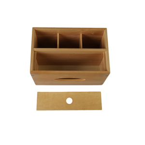 Caja de pañuelos multifuncional de madera maciza natural, organizador de almacenamiento de madera con múltiples compartimentos para control remoto y artículos diversos - Product Image 4