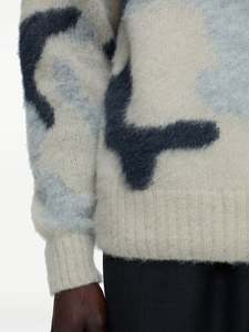 Diseño de logotipo personalizado de alta calidad de lana Mohair mezcla cepillado pulóver Jacquard tejido mullido suéter para hombres - Product Image 3