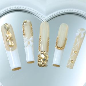 Uñas postizas acrílicas de lujo hechas a mano al por mayor, cuadradas y en forma de ataúd, largas, con patrón de puntas francesas 3D de cobertura completa - Product Image 2