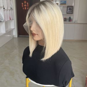 Platinum Blonde <b>Bob</b> <b>Wig</b> Lace Front Human Hair European Russian Hair HD Lace Wholesale Ready to Ship - Product Image 3