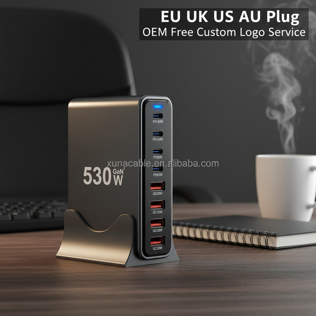 530W 8-port Desktop GaN Fast Charging Mobile Phone Power Charger Multi Port High-power Charging Type-C Charger