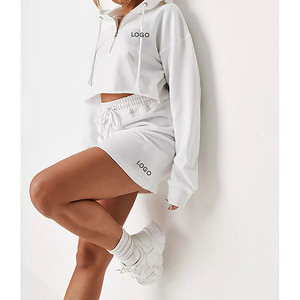 K210165 Ensemble <span class=keywords><strong>jupe</strong></span> deux pièces pour filles Survêtement d'automne et de printemps de couleur unie Tenue décontractée Ensemble jupes à capuche pour femmes - Product Image 4
