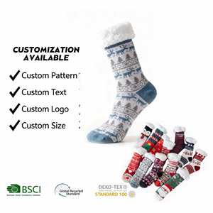 Chaussettes d'intérieur en jacquard de Noël, en polaire d'agneau épaisse, antidérapantes, motif Père Noël, renne, bonhomme de neige, pour l'hiver - Product Image 1