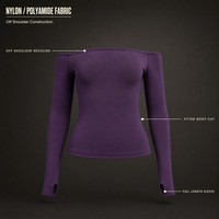 Atasan Yoga Lengan Panjang Off-the-Shoulder Grosir Bahan Spandex/Nylon untuk Olahraga/Gym dengan Label LOGO