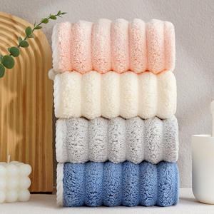 Serviette en polaire corail 35x75cm, poids moyen, absorbante, pour le visage, rose, beige, bleu, gris, couleur unie, tricotée en trame - Product Image 1