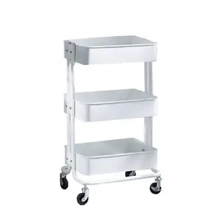 Three-tier mobile without hand trolley shelf home storage rack cart