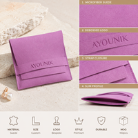 Pochette carrée à rabat en microfibre suédée rose mauve avec logo personnalisé en relief, emballage de luxe pour bijoux, boucles d'oreilles, bagues, cadeaux