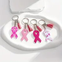 Porte-clés en cuir PU rose pour la sensibilisation au cancer du sein, cadeau souvenir de campagne, bijoux faits main pour femmes