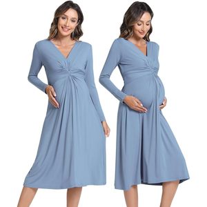 Vestido de Maternidad para Mujer, Cuello en V, Manga Larga, Corte en A, Cintura Imperio, Transpirable, Informal - Product Image 1