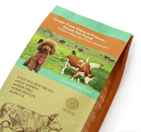 Pochette personnalisée épaissie pour aliments pour chats et chiens, à fond plat, scellée sur huit côtés, autoportante, avec fermeture éclair facile à déchirer, en aluminium et plastique, pour aliments et gelées