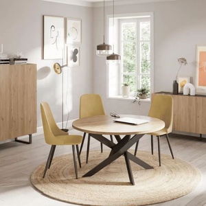 <span class=keywords><strong>Mesa</strong></span> redonda de color natural de <span class=keywords><strong>alta</strong></span> calidad con patas de metal blanco estable, perfecta para espacios de comedor de <span class=keywords><strong>cocina</strong></span>, <span class=keywords><strong>mesa</strong></span> de comedor - Product Image 6