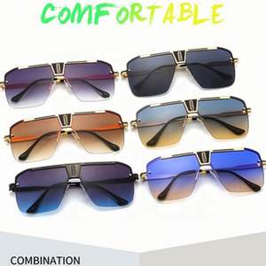 Lunettes de soleil de luxe rétro tendance en métal dégradé, grande monture, pour hommes et femmes, style carré surdimensionné - Product Image 6