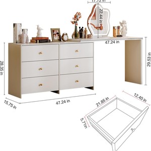 Modern Vanity Desk with LED Mirror &amp; Charging Port 8 Drawers &amp; <strong>Storage</strong> Shelves Wood Makeup <strong>Dressing</strong> <strong>Table</strong> <strong>for</strong> Bedroom - Product Image 5