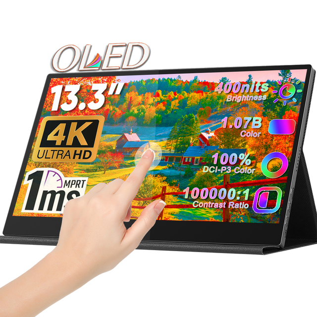 13.3" 4K LED OLED Touch Portable Monitor IPS Panel Stylus Compatible Custom Branding Business Series Built-in Speaker Type-C