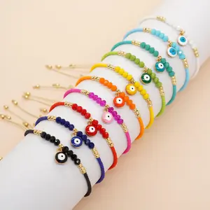 Ins Hot Sale Evil Eye Colorful Crystal Beaded Bracelet Women Pulsera Jewelry Fashion Boho Handmade String Miyuki Beads Bracelet