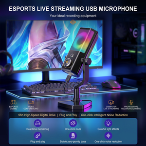 ไมโครโฟนสำหรับเล่นเกม RGB สำหรับเดสก์ท็อปพีซี ไมค์คอนเดนเซอร์ USB 4 โหมดแสง ปรับระดับเสียงได้และปุ่มปิดเสียงสำหรับดิสคอร์ด ทวิช ยูทูป - Product Image 2