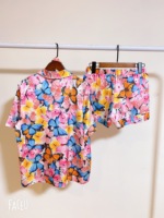 Pyjama d'été sexy grande taille à col en V pour femme, taille élastique, respirant, imprimé papillon, pour adulte