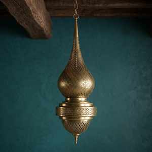 Abat-jour en laiton plaqué, lampe suspendue personnalisée, forme sculptée en croix, décoration intérieure - Product Image 1