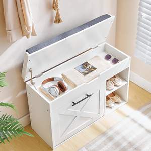 Moderno Zapatero de <span class=keywords><strong>Madera</strong></span> Maciza con Asiento Abatible de Múltiples Niveles para Uso en Interiores - Product Image 6