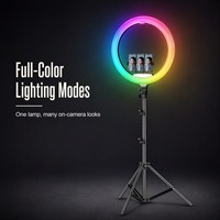 Lampu Cincin LED RGB 18 Inch Daya Tinggi dengan Remote Control, Ringlight untuk Kecantikan, Selfie, Video Studio, Dilengkapi Tas dan Tripod