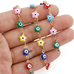 Chaîne de taille et bracelet 3D en acier inoxydable émaillé double face, motif œil turc coloré et fleur, accessoires - Product Image 3