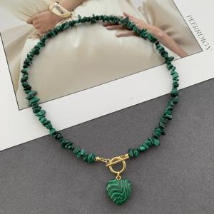Collar de Cuentas de Piedra Natural Vintage LS-C5344, Joyería para Mujer, Collar con Dije de Ojo Turco y Corazón, Bonito Regalo, Collar de Malaquita - Product Image 5