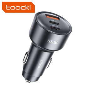 Caricabatterie da Auto Portatile Toocki PD 65W di Alta Qualità con <span class=keywords><strong>2</strong></span> Porte Type <span class=keywords><strong>C</strong></span> + 1 Porta USB, Protezione Multistrato e Funzione Luminosa per Telefoni Cellulari - Product Image 1